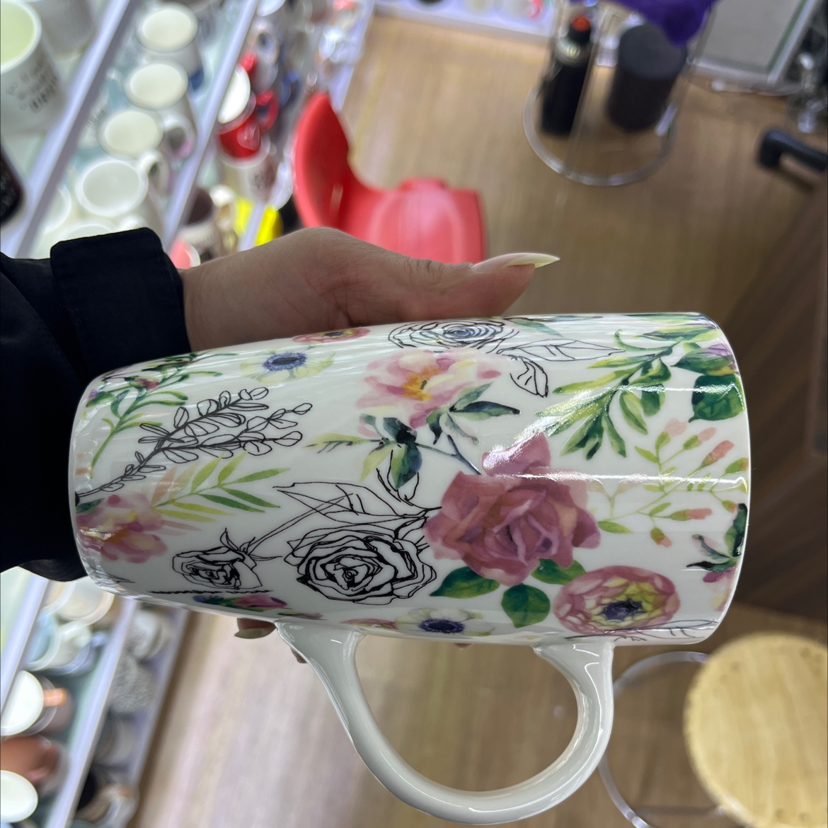 Ultra-high full flower bullet ceramic mug. Large capacity, high appearance level. details Picture