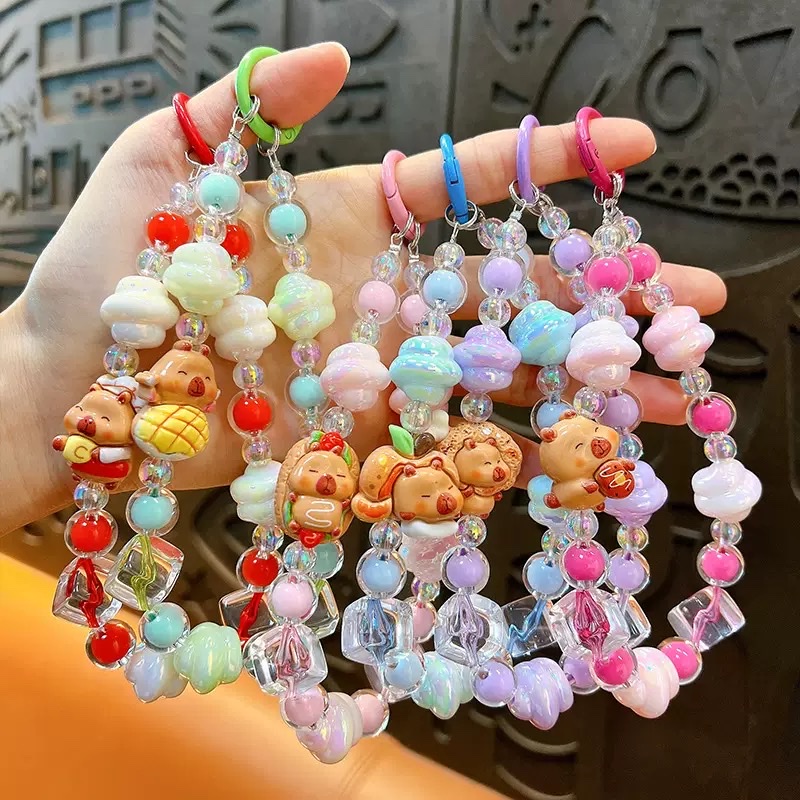 抖音直播同款夜光卡皮巴拉串珠手机链钥匙扣女包包配饰小礼品批发 钥匙扣钥匙挂