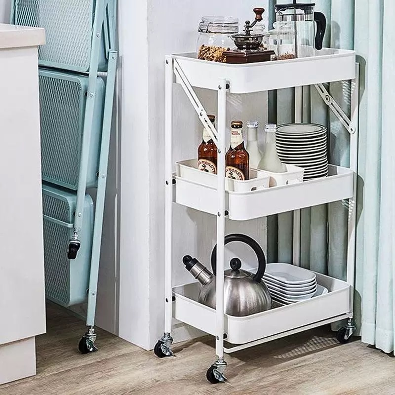 厨房置物架 可折叠置物架，书房置物架 卧室置物架， 客厅置物架，零食收纳架白底实物图