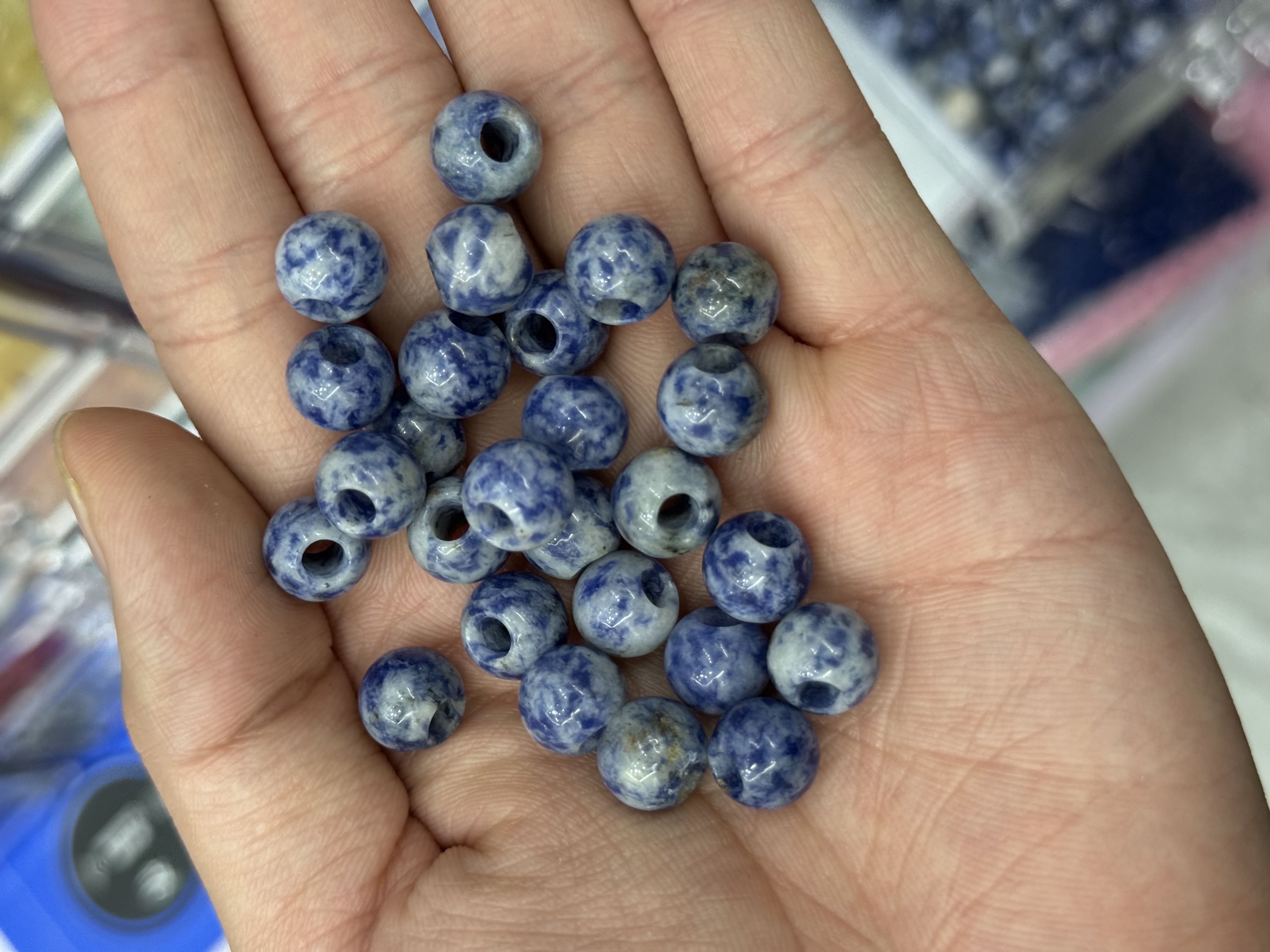 12mm large hole white dot blue natural stone diy jewelry accessories bracelet, necklace accessories diy details Picture