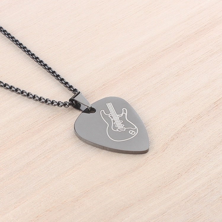 跨境男士爱心吉他音乐拨片项链不锈钢光面吊坠毛衣链女可刻字 详情图18