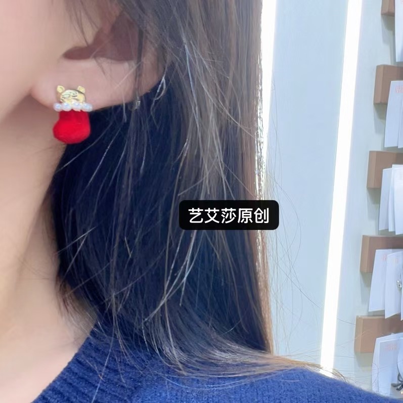 2025新年红，植绒耳饰韩版时尚简约气质女士细节图
