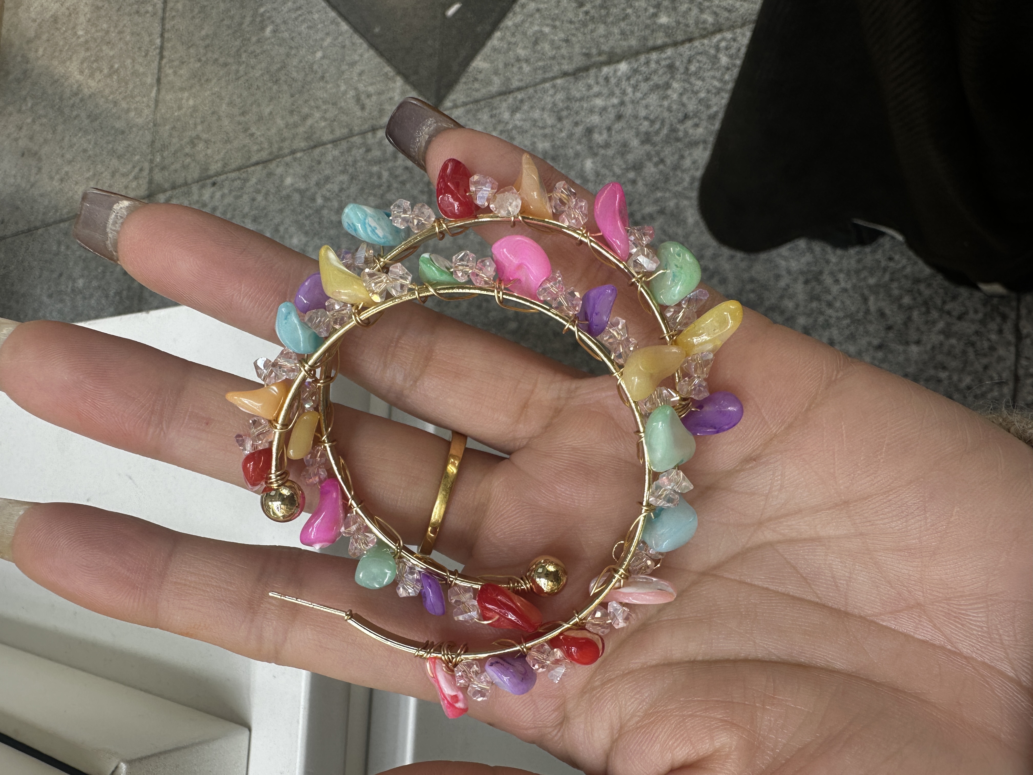 外贸专供波西米亚海边度假天然贝壳水晶圈圈耳环 七彩ins风送礼不锈钢送女友送妈妈产品图