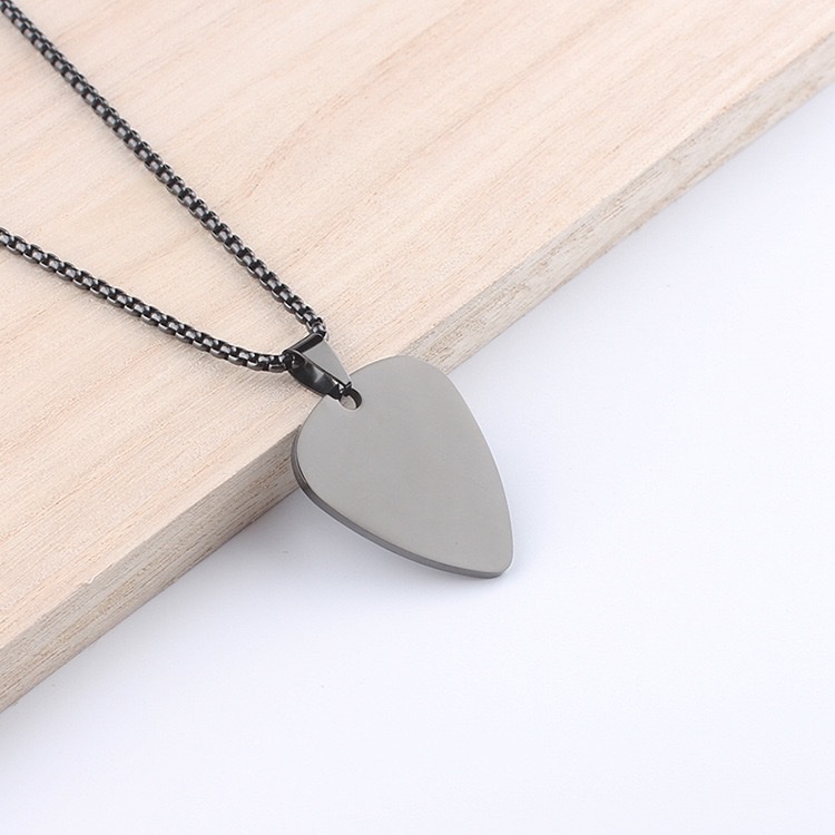 跨境男士爱心吉他音乐拨片项链不锈钢光面吊坠毛衣链女可刻字 详情图7