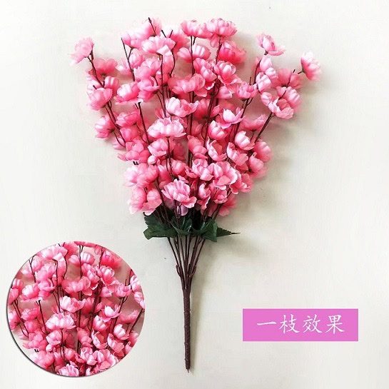 Artificial peach blossom bunches, 7-fork and 9-fork peach blossoms, home decoration trees, outdoor landscaping branches, artificial flowers, silk flowers wholesale, courtyard detail image 2