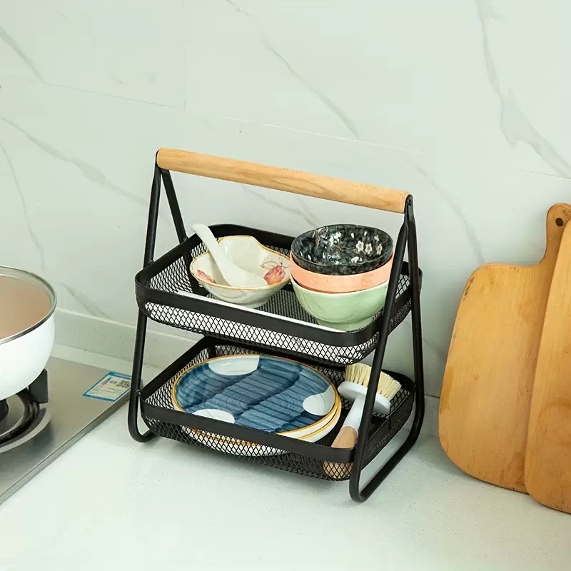 Double-layer draining fruit baskets, kitchen fruit and vegetable baskets, wrought iron baskets detail image 4