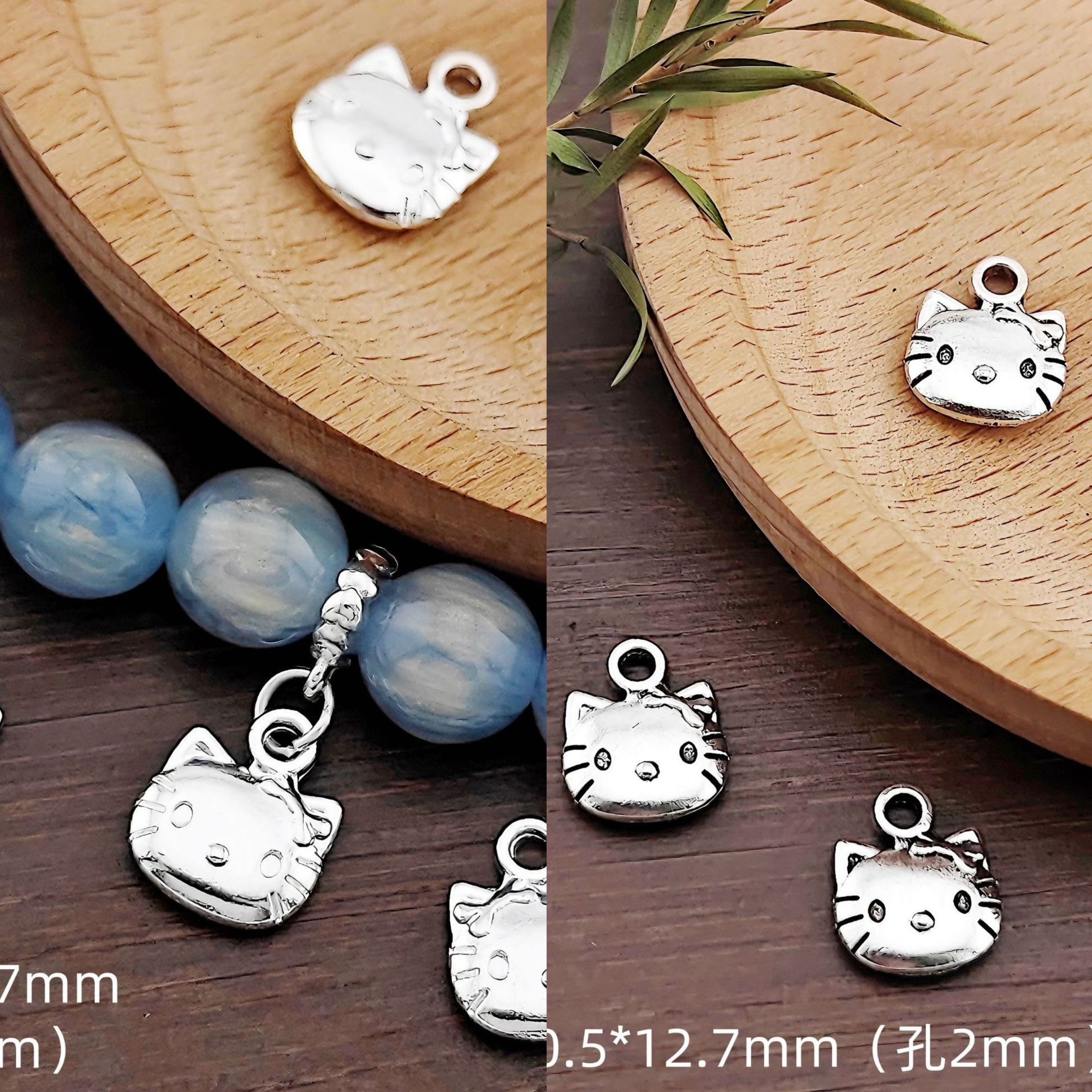 helloKitty pendant, kt cat head hidden silver alloy accessory, diy bracelet pendant, ancient silver bracelet, beaded material Application Scenario