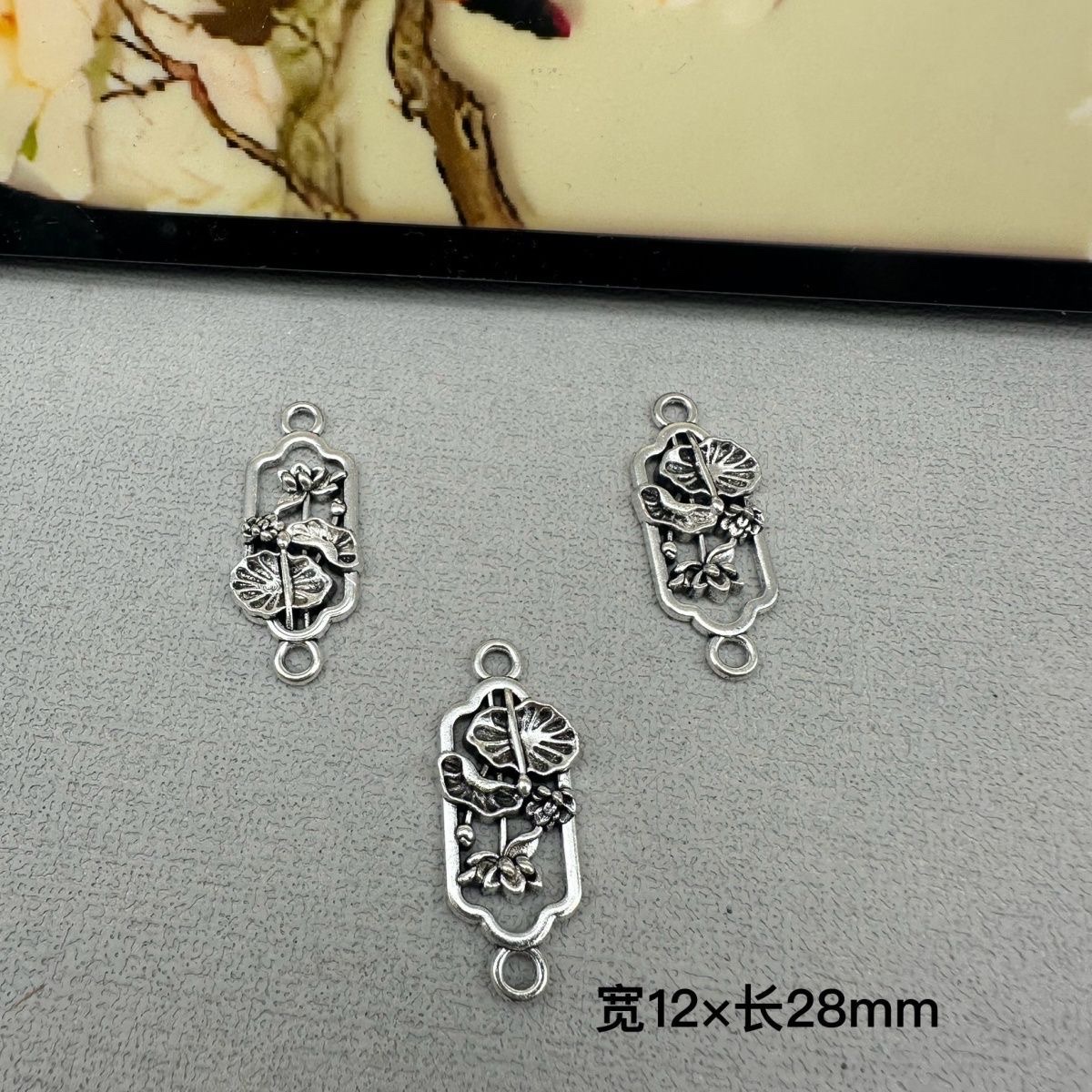 古银 合金国风荷塘月色双吊耳环耳坠配饰diy新中式手链耳环项链详情图3