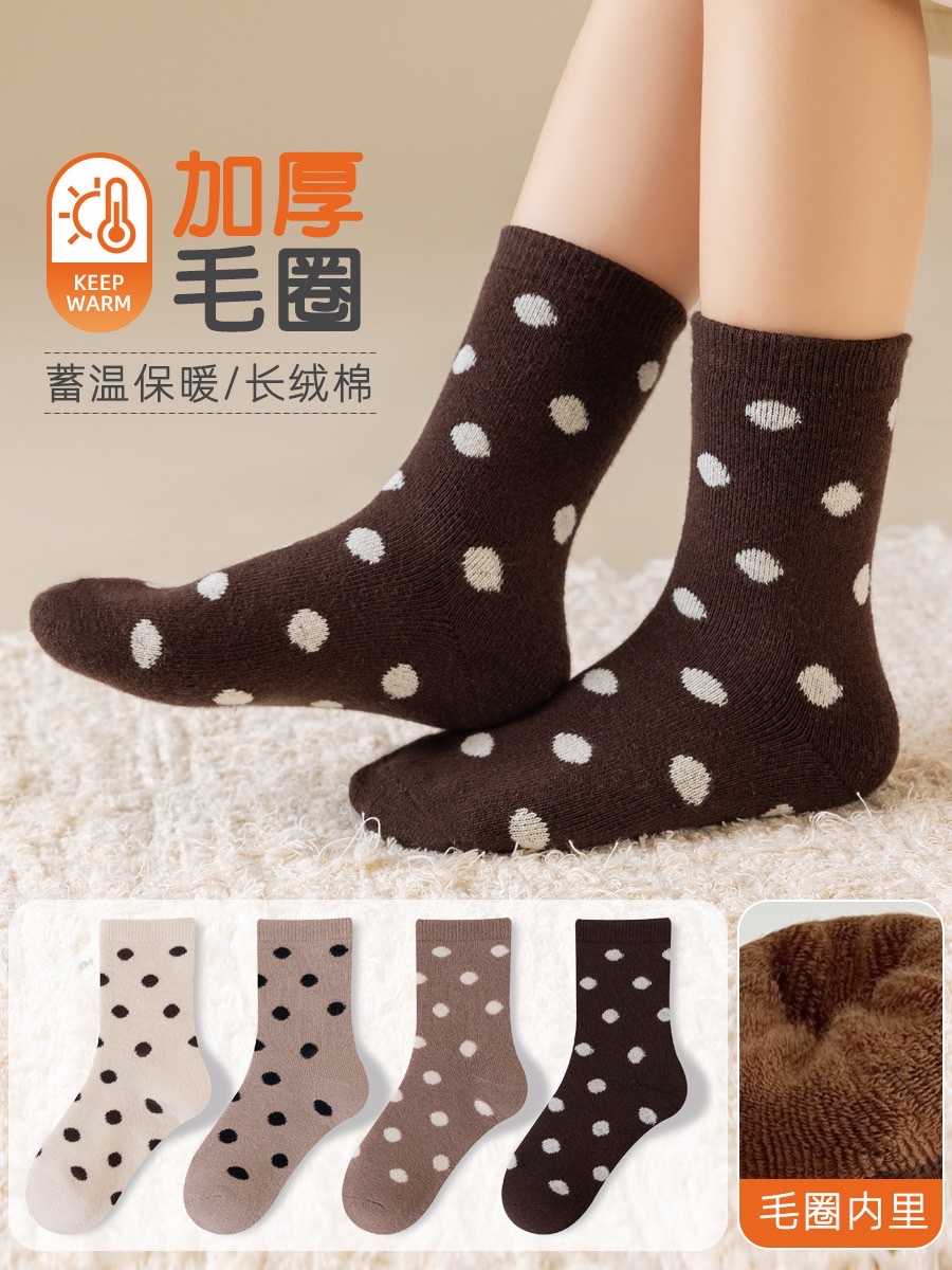 Autumn and winter thickened loop children's socks for girls, mid-calf Zhuji children's socks, warm thick socks, Class a, 6-12 years old