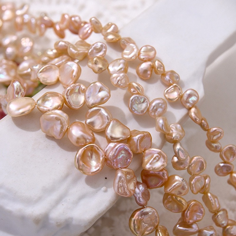 精品金粉色花瓣二八孔天然淡水珍珠三七孔珍珍珠细节图