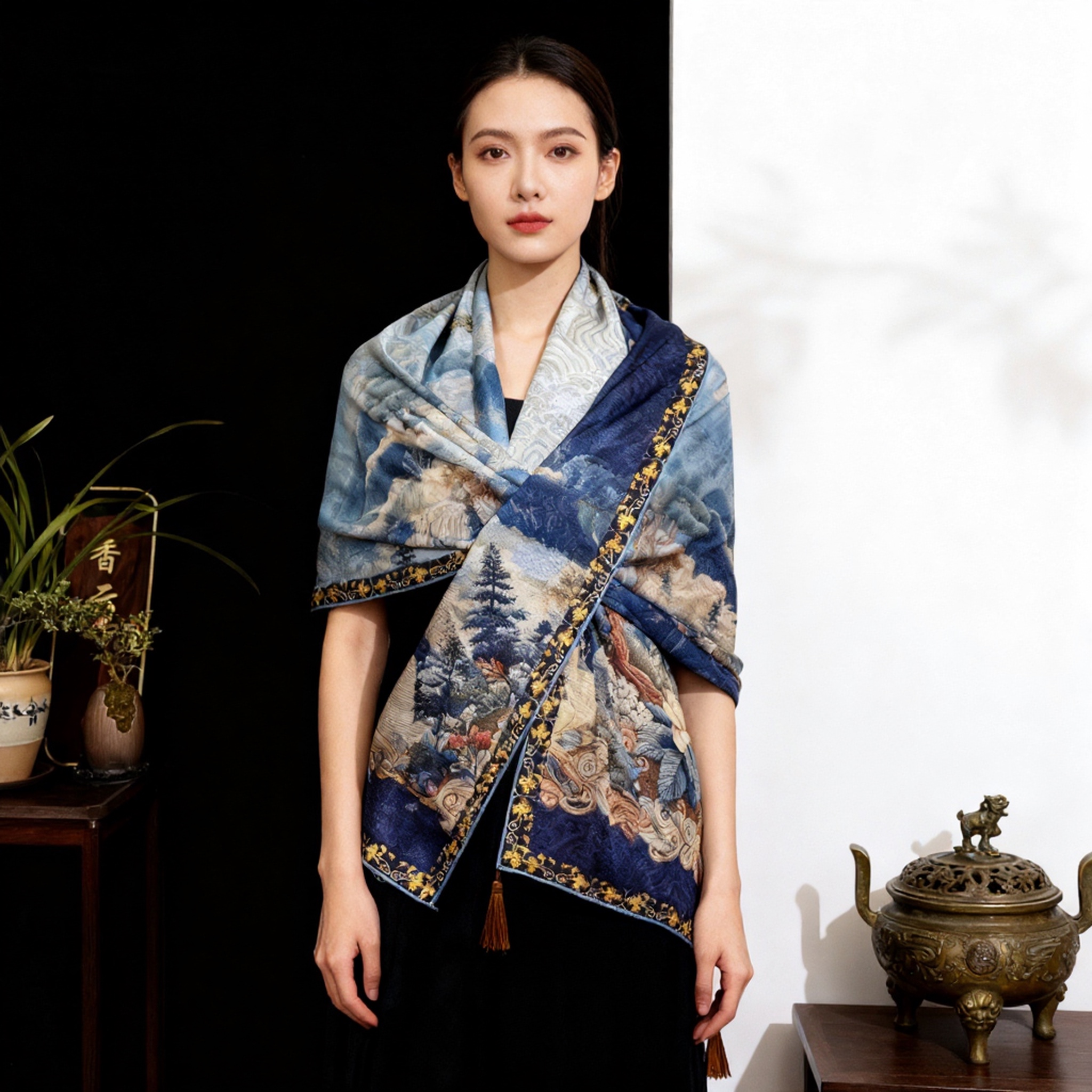 Yunjian Songlan Dragon Scale pattern Traditional Chinese style versatile shawl long scarf 70*180 Specification image