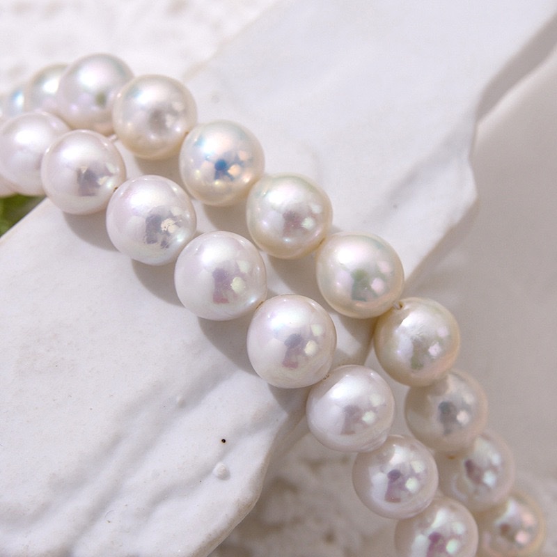 精品短水滴近圆爱迪生天然淡水珍珠高品质光滑圆珠细节图