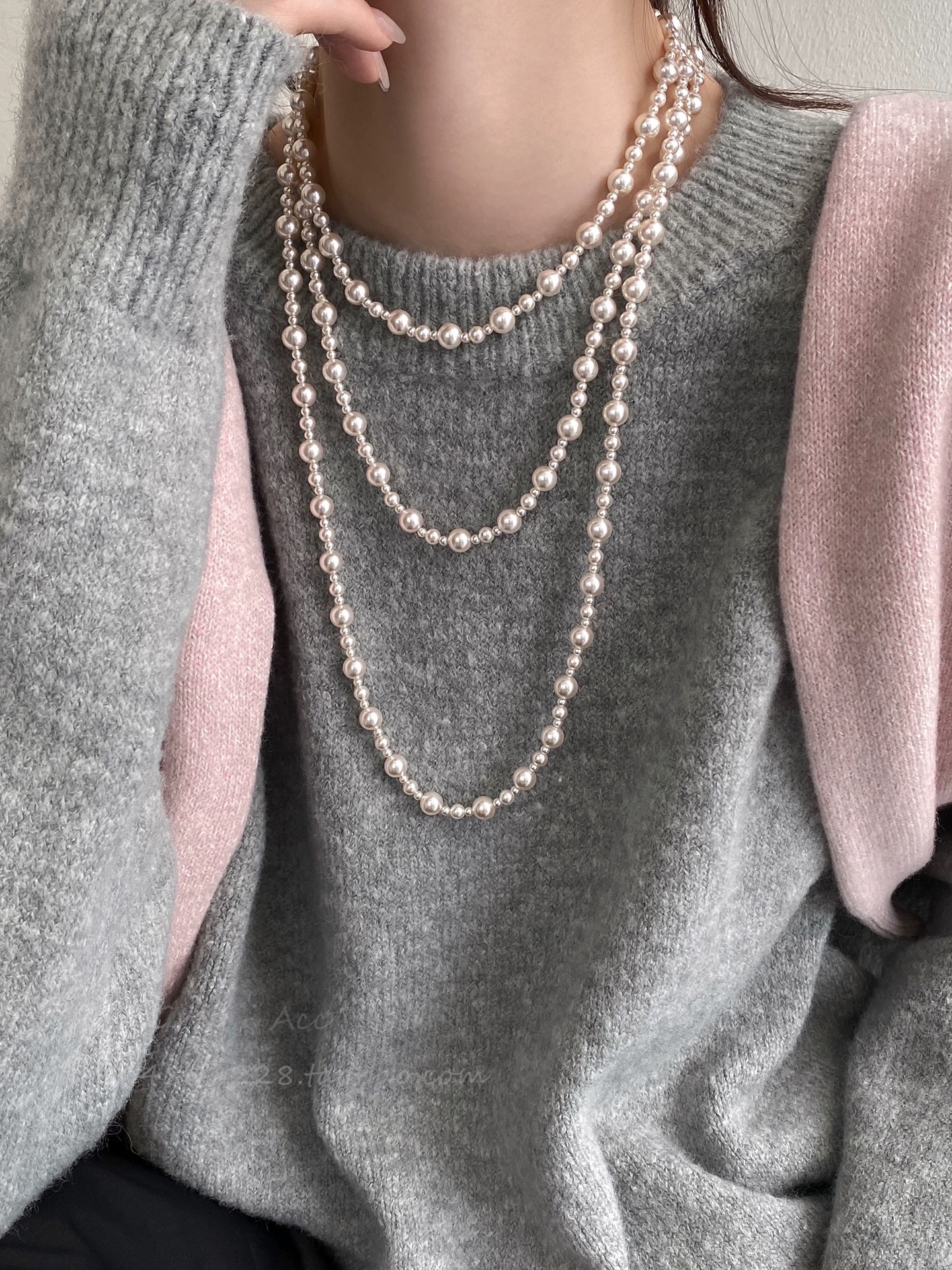 多层叠戴珍珠毛衣链女秋冬季轻奢简约高级感长款项链个性气质配饰细节图