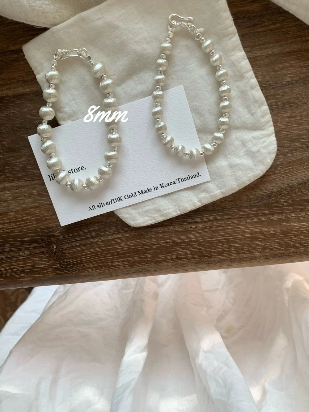 Qingmeng Fuguang Chiang Mai hand-brushed Silver Ball Bracelet, a niche and high-end Thai bracelet that can be worn multiple times and is versatile. The original hand-brushed round ball bracelet S925 design is perfect for your girlfriend detail image 2