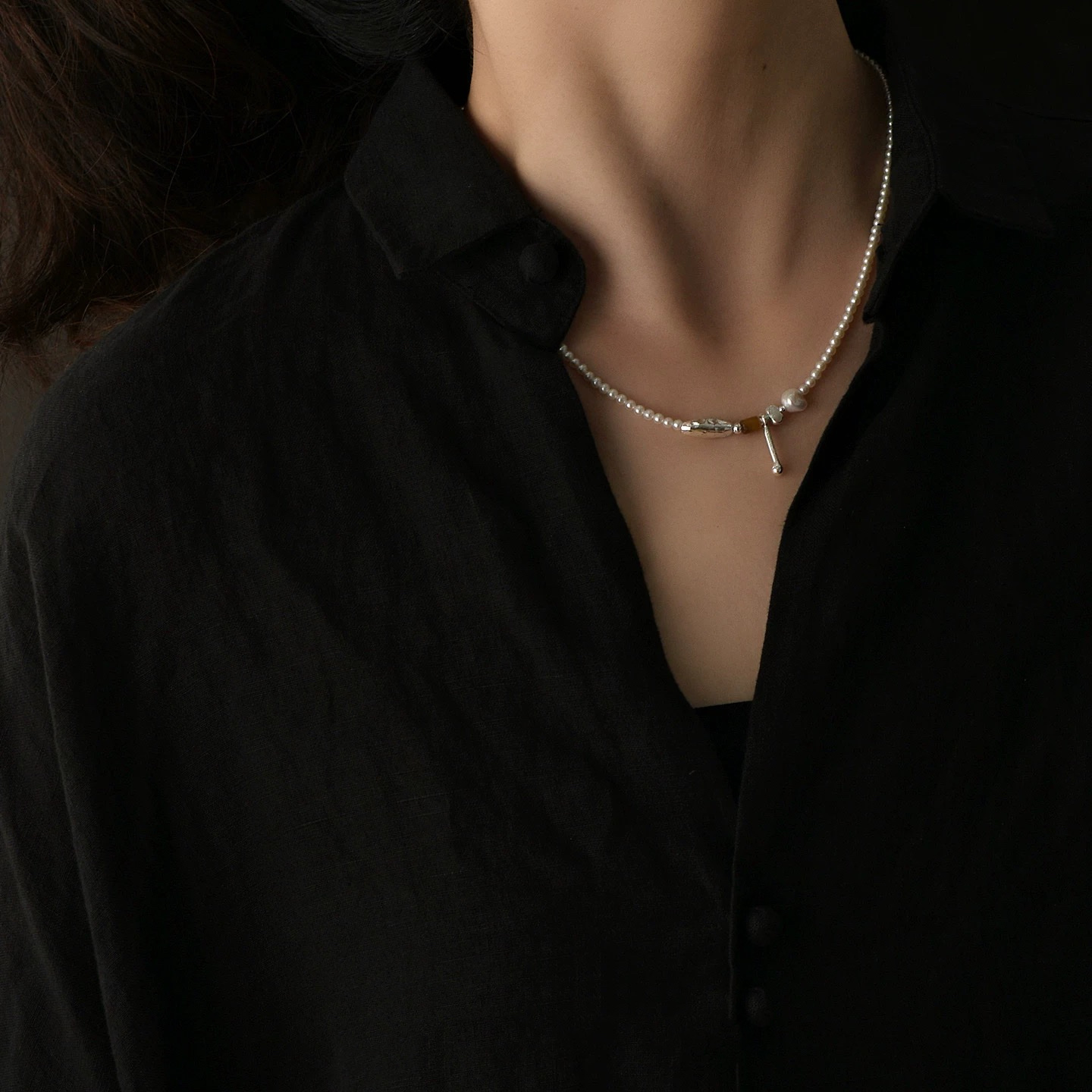 时尚不锈钢珍珠水钻瓜链项链女简约百搭首饰潮流配饰项链项链项链首饰珍珠项链产品图