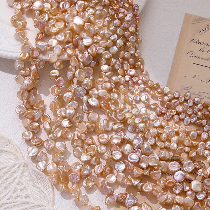 精品金粉色花瓣二八孔天然淡水珍珠三七孔珍珍珠产品图