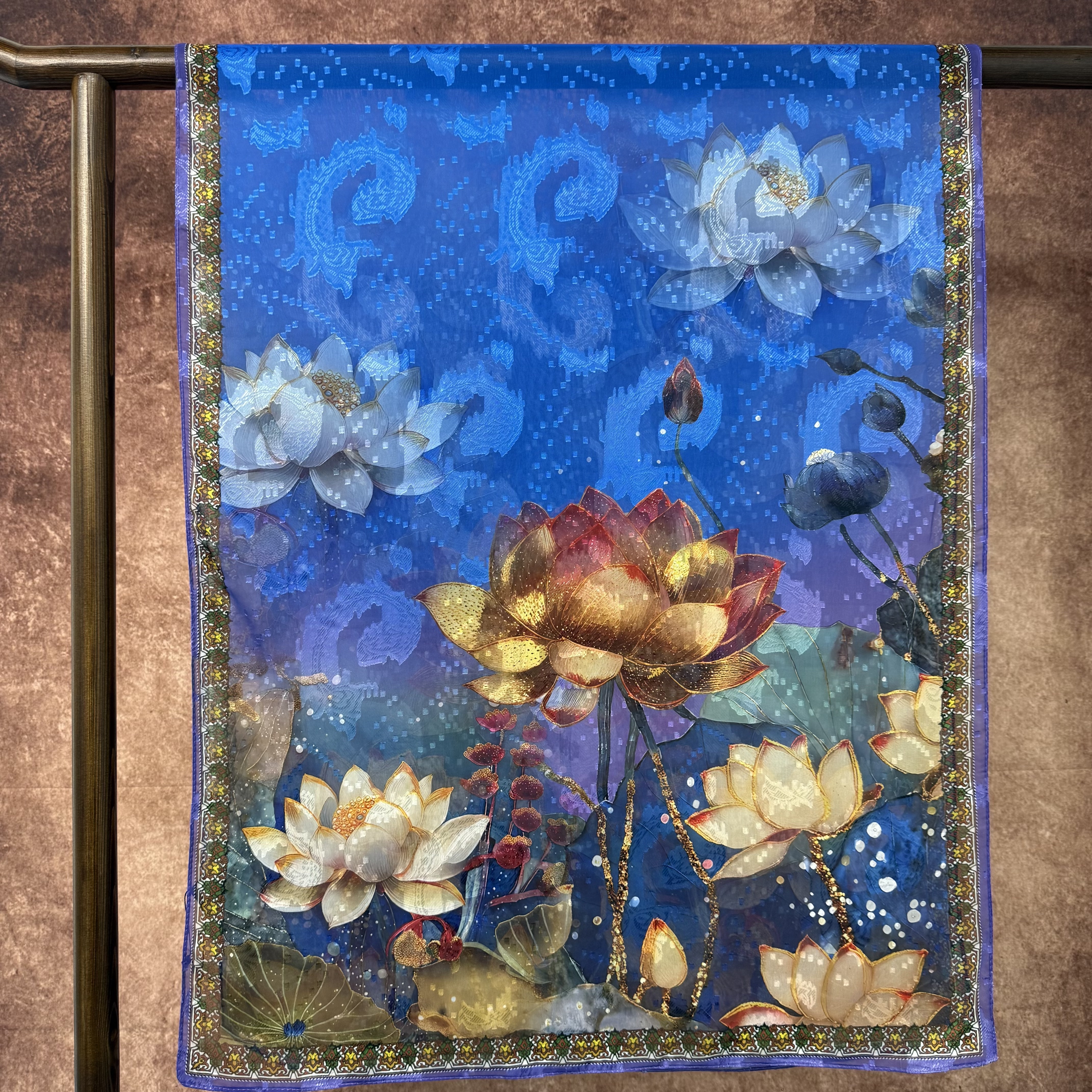 Menglian New Chinese Style Versatile shawl and Scarf Cut Flower Long Scarf 70*180