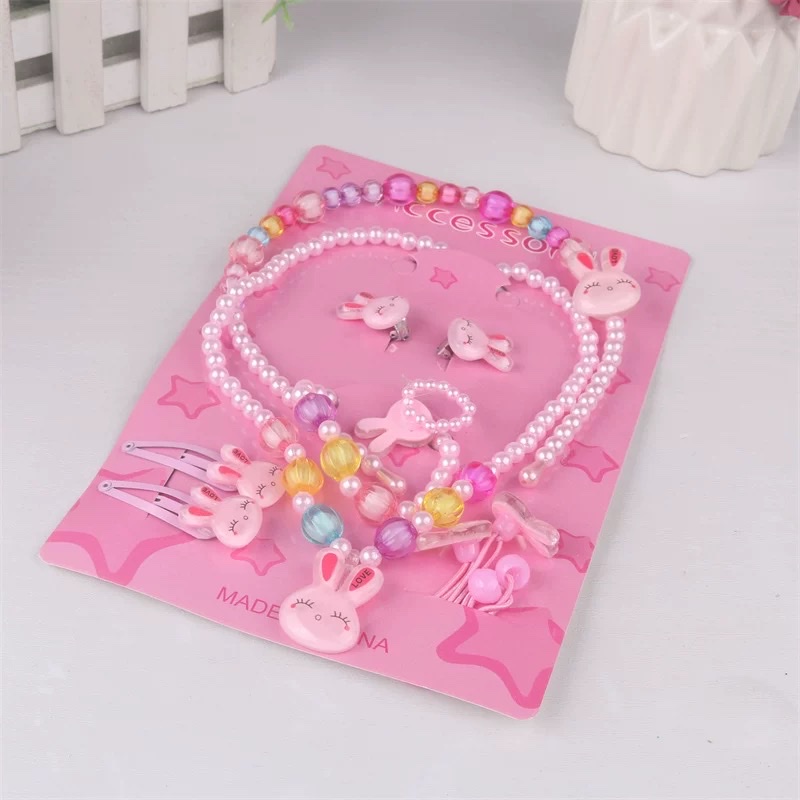 儿童首饰公主花朵项链手链套装发箍7件套装小女孩生日六一礼品