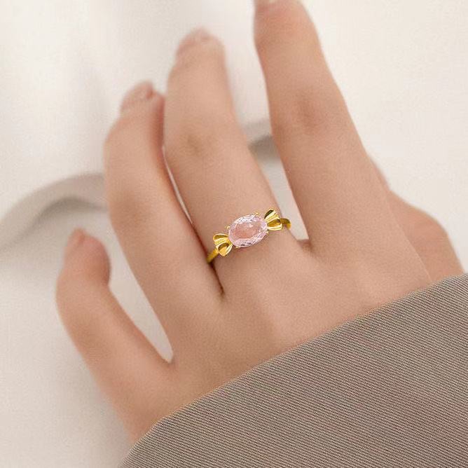 Japanese-style cute pink candy bow ring, a light luxury and niche girl's finger ring with adjustable opening, a best friend ring, a silver ring, a unique children's ring for women, a vintage brushed ring accessory detail image 6