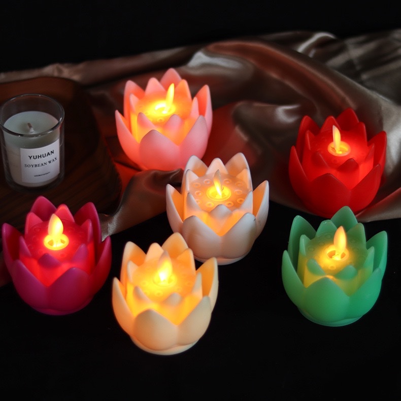 Factory shipment simulation swing LED lotus lamp, plastic red electronic candle lamp, eternal lamp, smokeless Buddha offering lamp, ambient lamp detail image 2