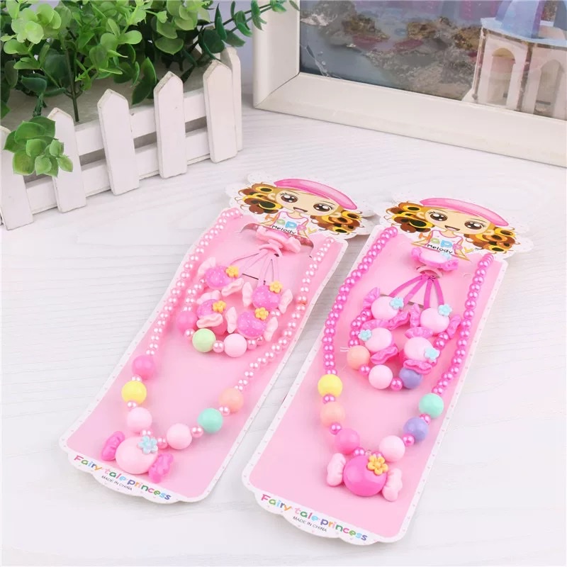 儿童项链韩版珍珠5件套项链手链戒指发夹头绳二元店公主女生礼物详情图4