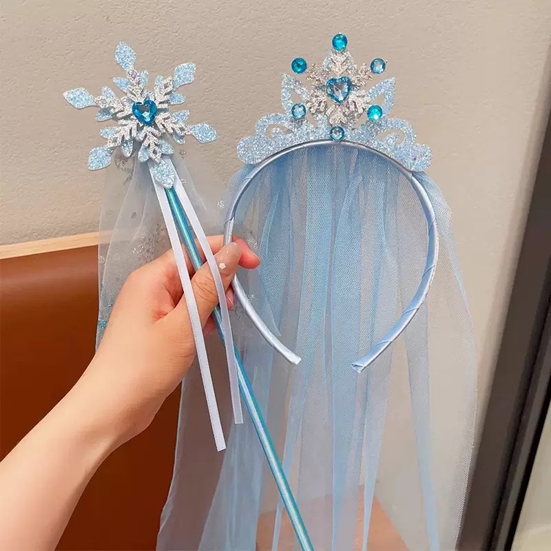 爱莎头饰女童冰雪奇缘发饰皇冠头纱魔法棒公主蝴蝶结假发发夹发箍 一号发簪