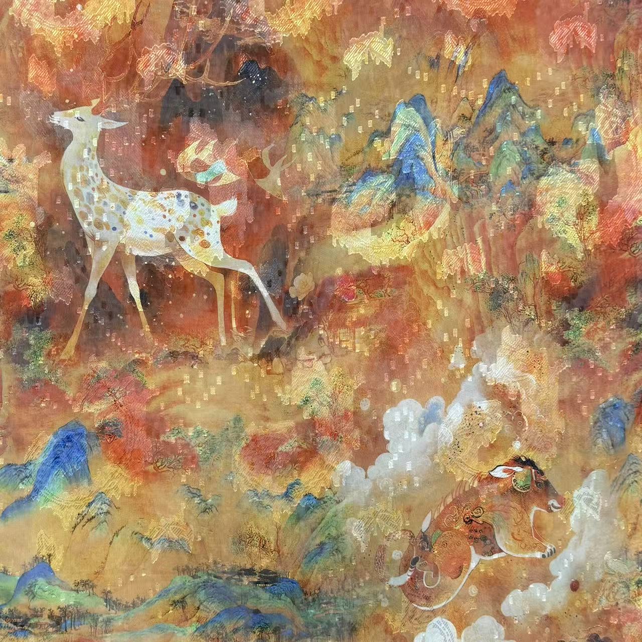 Nine-colored Deer New Chinese-style National style Versatile shawl Cut Flower Long Scarf 70*180 detail image 2