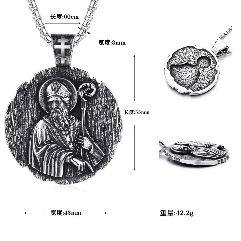 Export to Europe, America, Amazon, Pope, Wise Sage, Archbishop, titanium steel pendant, men's stainless steel necklace wholesale, stainless steel pendant, stainless steel pendant detail image 2