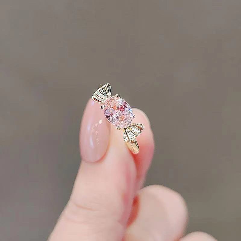 Japanese-style cute pink candy bow ring, a light luxury and niche girl's finger ring with adjustable opening, a best friend ring, a silver ring, a unique children's ring for women, a vintage brushed ring accessory detail image 4