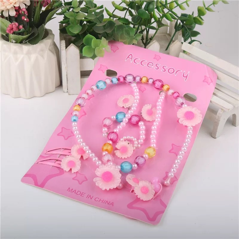 儿童首饰公主花朵项链手链套装发箍7件套装小女孩生日六一礼品详情图3