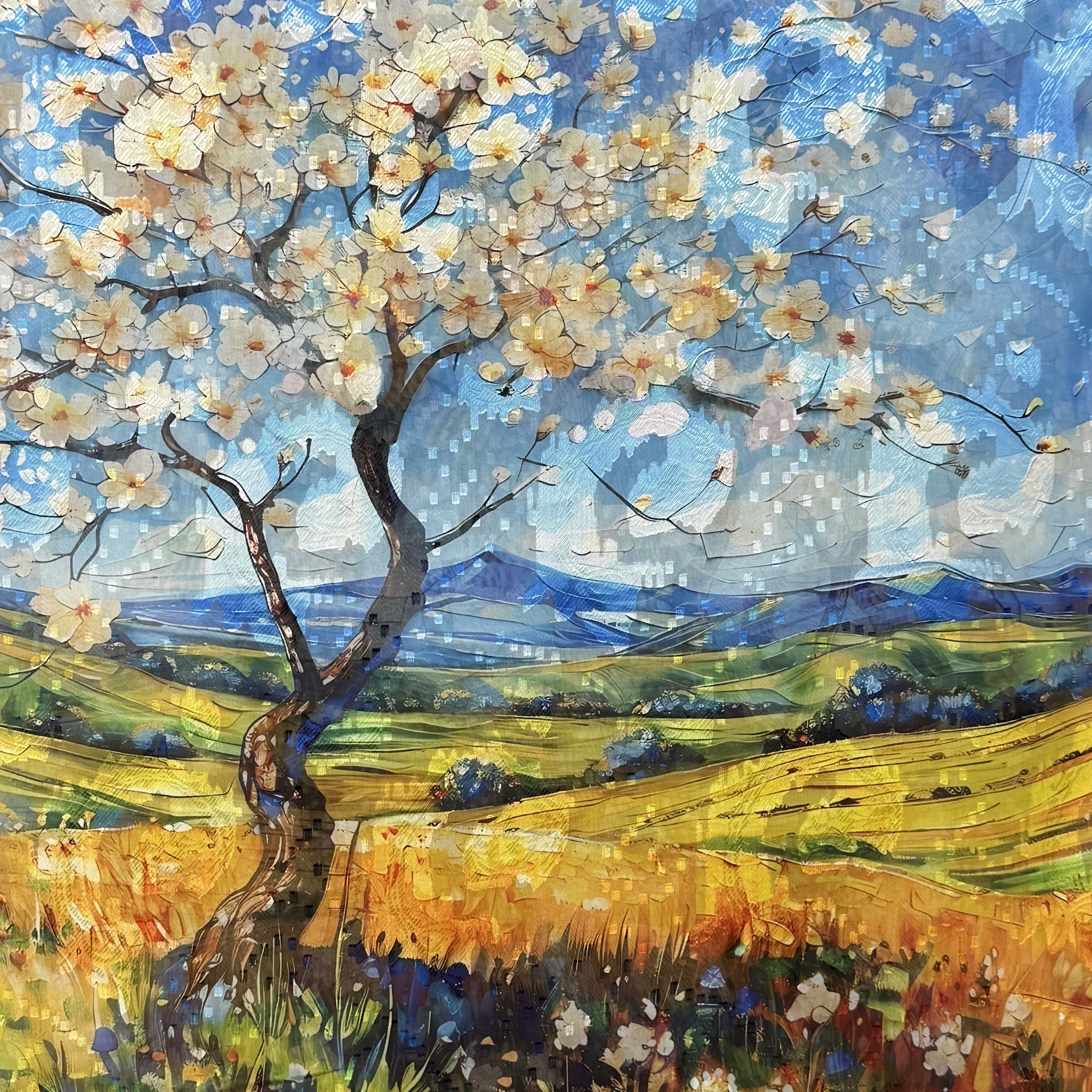 Apricot Blossom Branch New Chinese-style national style versatile oil painting style shawl Cut Flower long scarf 70*180 details Picture