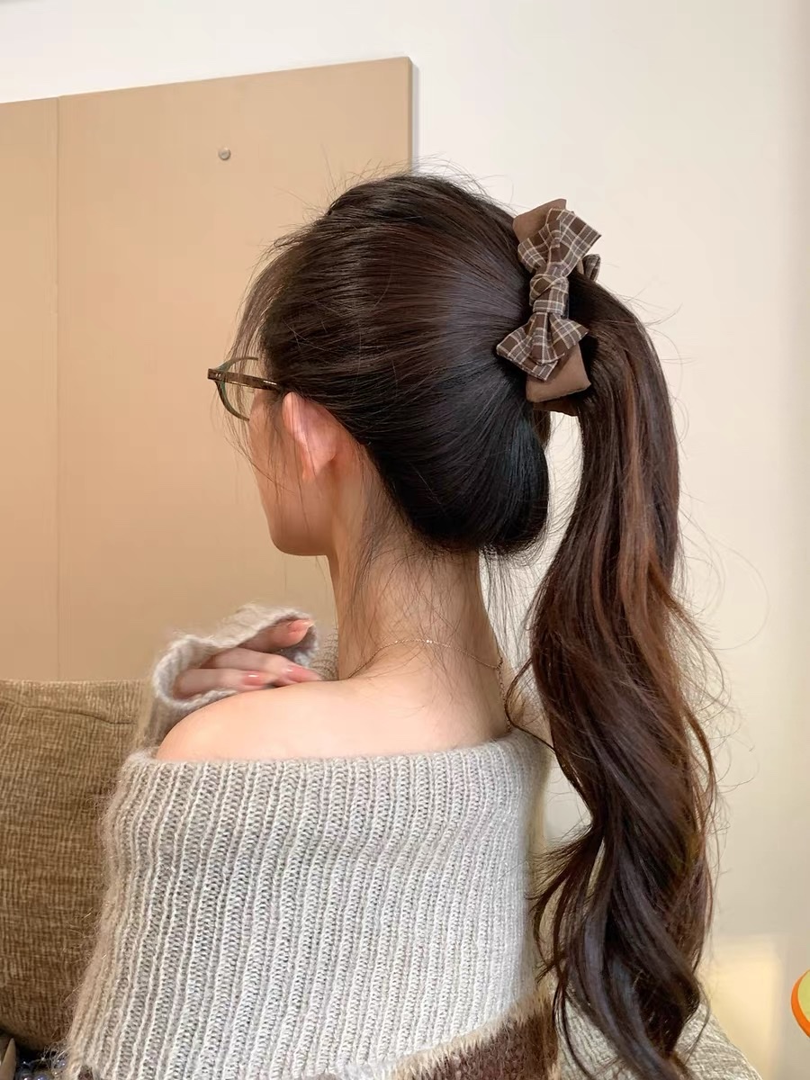 New floral double-layer bow banana clip for women's autumn and winter atmosphere, high-end back head clip, duckbill clip, children's hair clip and hair accessory detail image 3