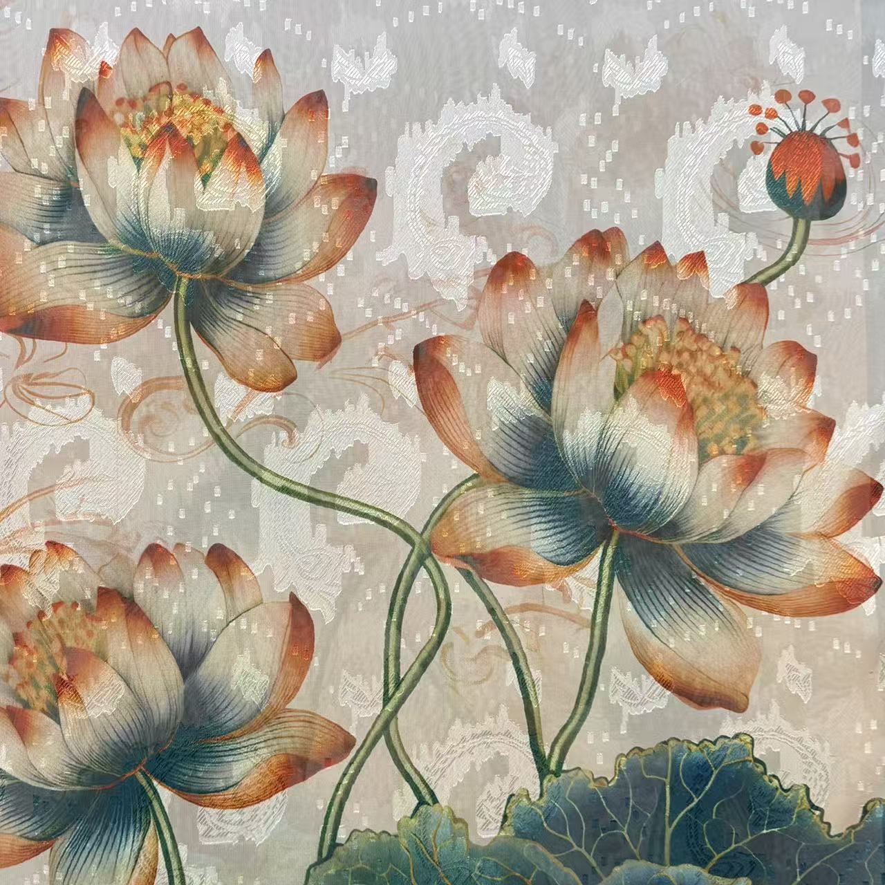 Red Lotus New Chinese-style national style versatile shawl and scarf Cut Flower Long Scarf 70*180 detail image 2