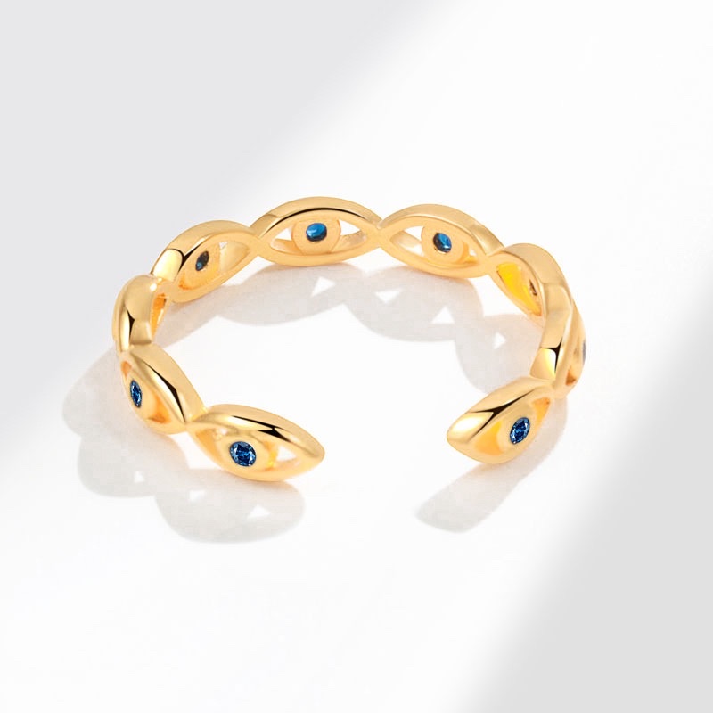 Korean style design sense, ins trendy fashion personality, Devil's Eye blue eye open ring, European and American horse eye index finger ring, silver ring, women's personality vintage silk ring accessory Item Picture