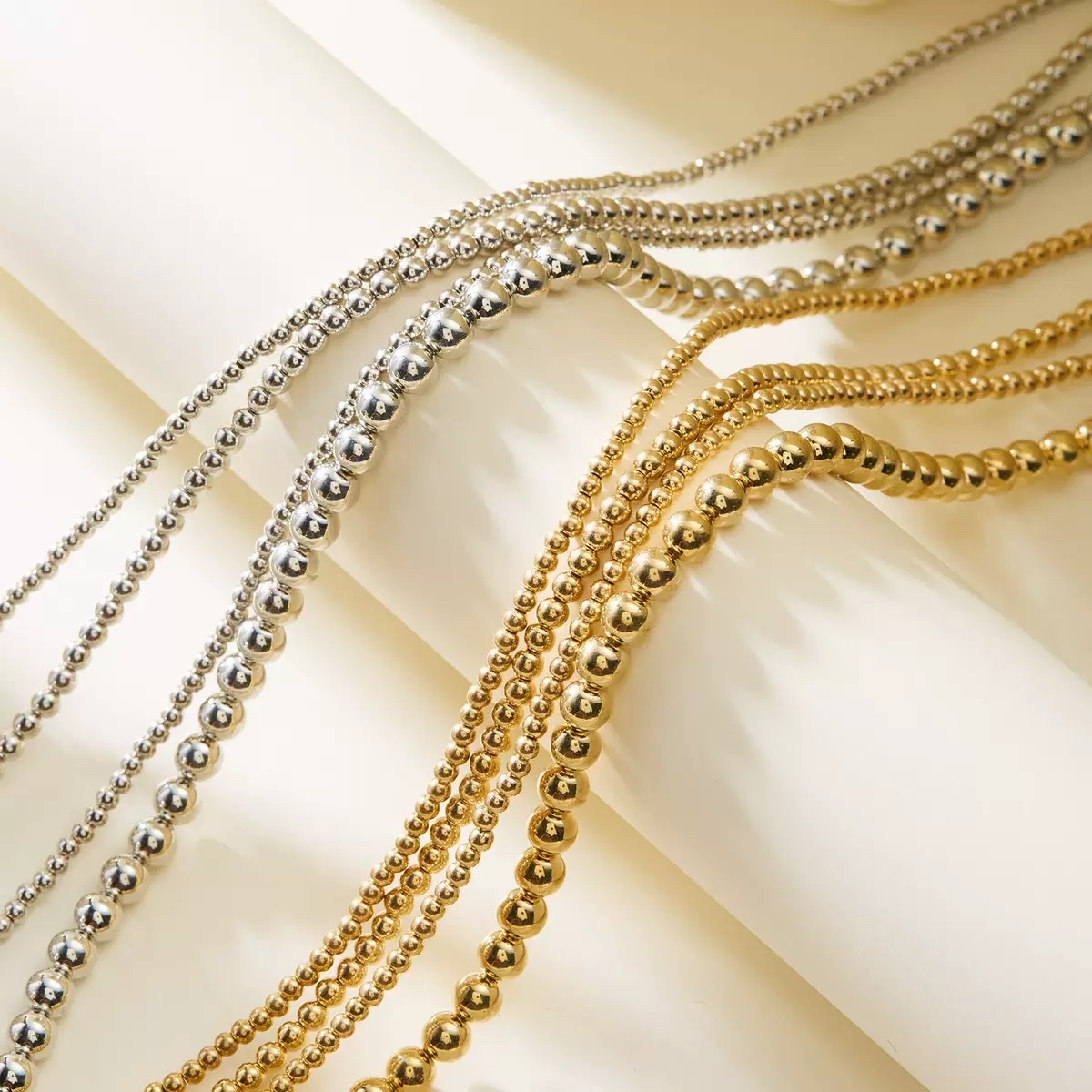 欧美跨境简约小众圆珠链条串珠多层叠戴项饰夸张女士项链手链套装项链首饰详情图3