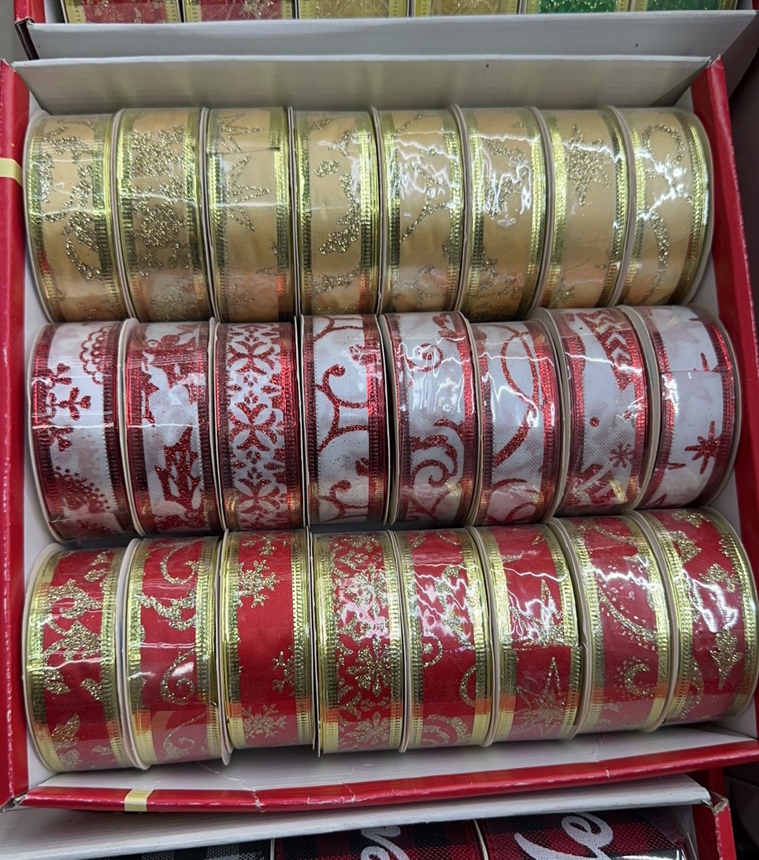 2.5CM gold-printed powder cloth festival gift packaging ribbons sprinkled with powder ribbons thumbnail