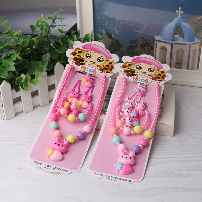 儿童项链韩版珍珠5件套项链手链戒指发夹头绳二元店公主女生礼物细节图