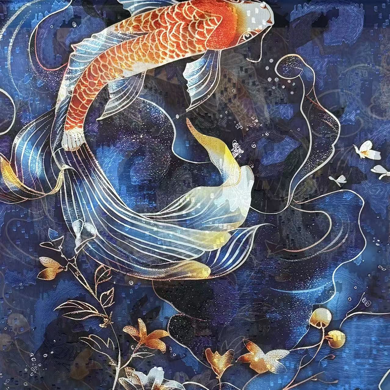 Koi new Chinese-style national style versatile shawl and scarf Cut flower long scarf 70*180 details Picture