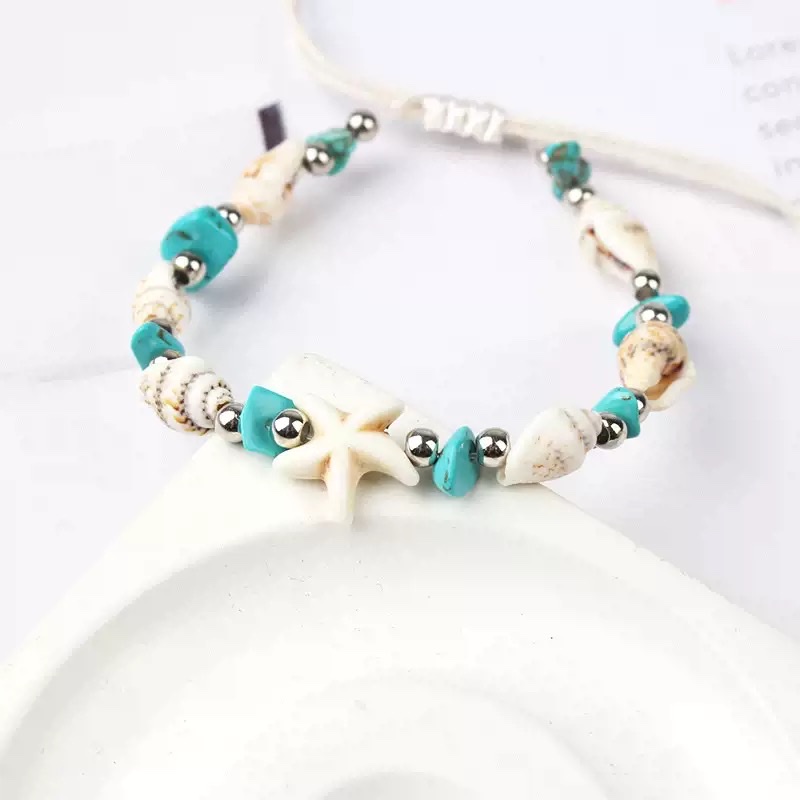跨境欧美波西米亚贝壳海星编织抽拉手链 ins夏季沙滩海洋度假手链首饰首饰细节图