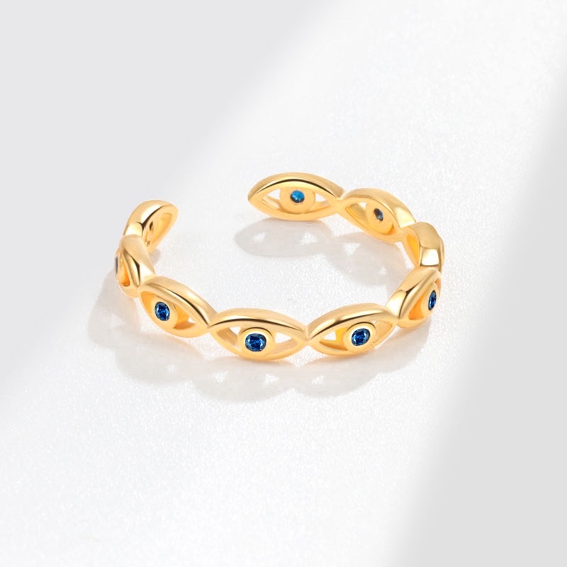 Korean style design sense, ins trendy fashion personality, Devil's Eye blue eye open ring, European and American horse eye index finger ring, silver ring, women's personality vintage silk ring accessory detail image 4