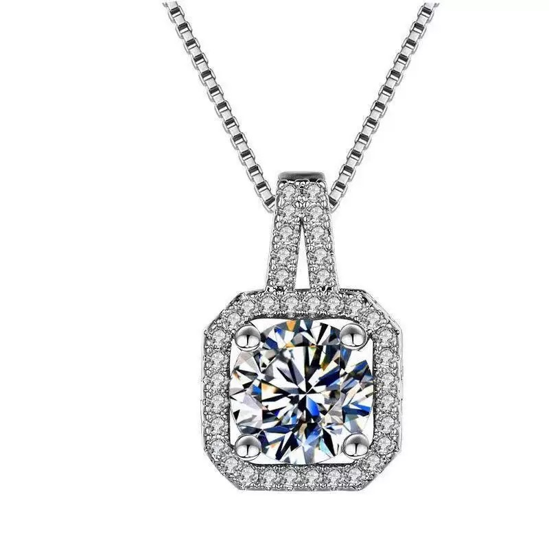 wish彩钻项链简约公主方形吊坠镶嵌黄钻粉钻结婚首饰热卖款