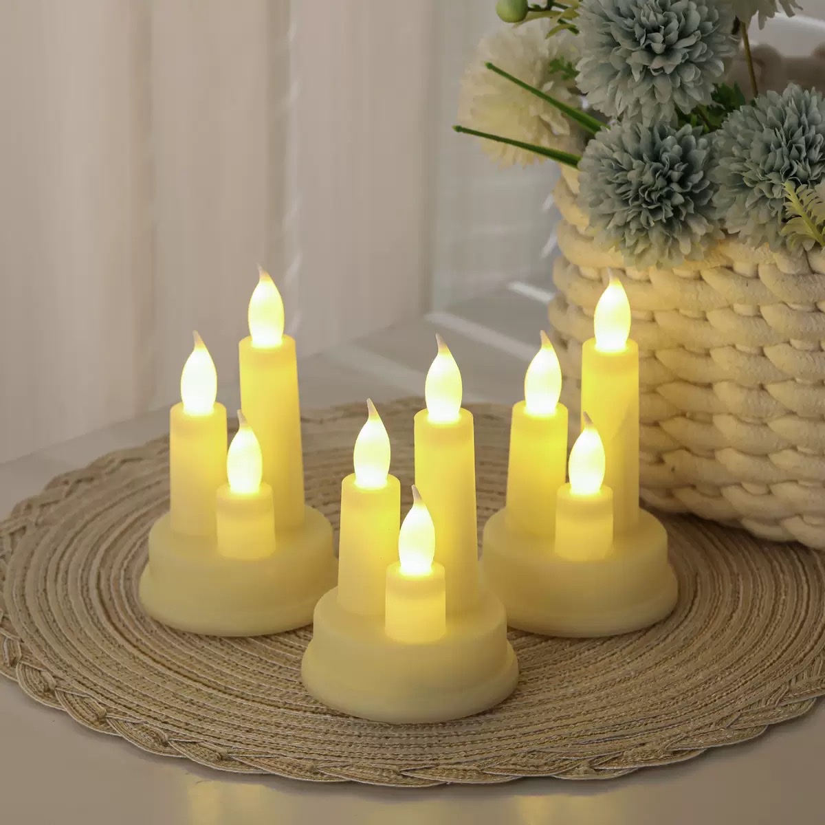Cross-border retro three-headed candlestick led electronic candle acrylic cup wax romantic wedding Christmas decorative atmosphere light detail image 3