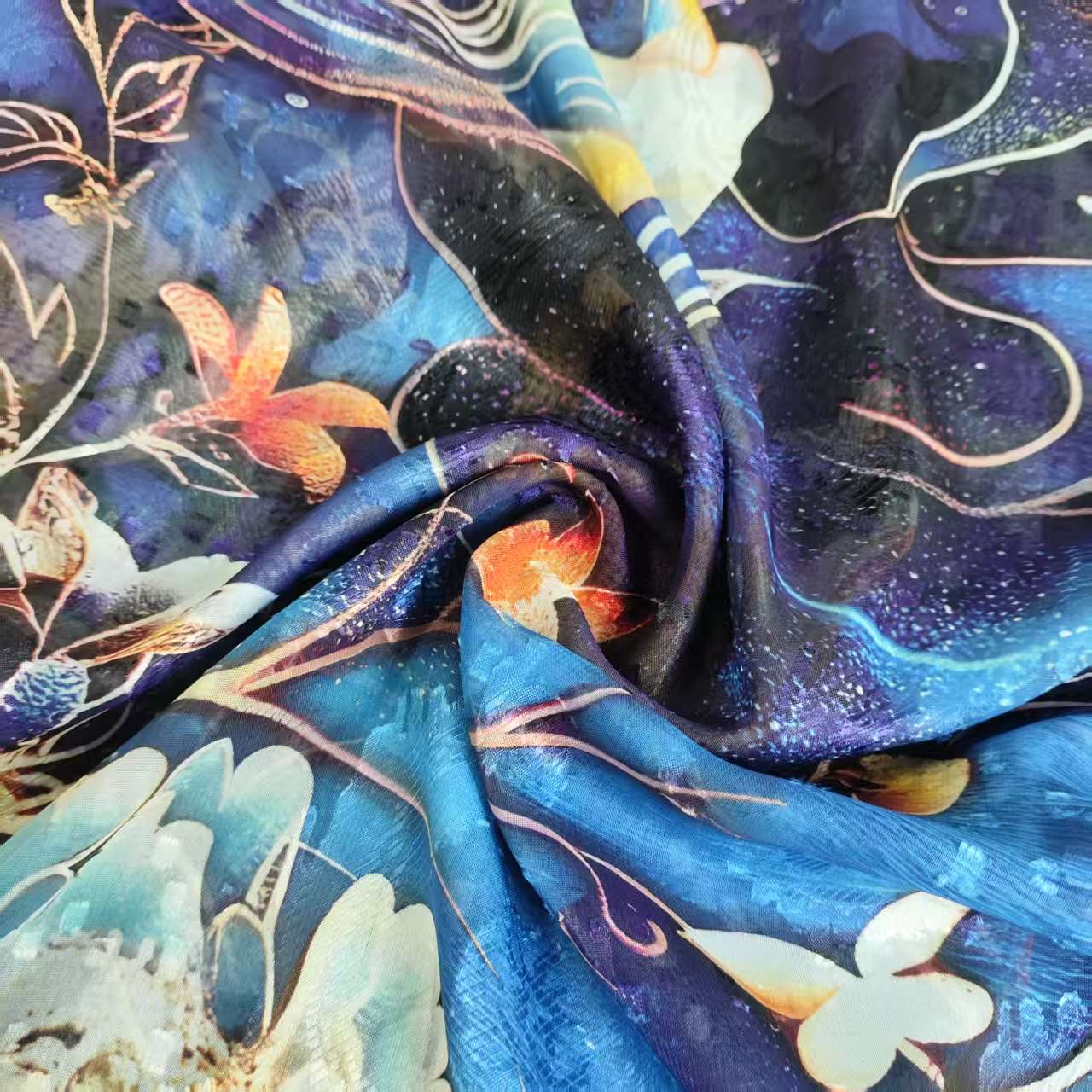 Koi new Chinese-style national style versatile shawl and scarf Cut flower long scarf 70*180 Specification image