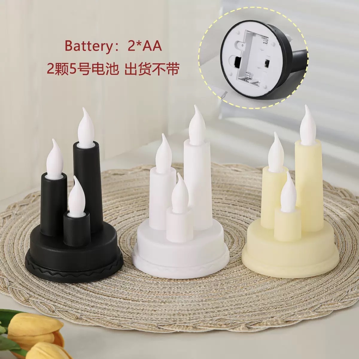 Cross-border retro three-headed candlestick led electronic candle acrylic cup wax romantic wedding Christmas decorative atmosphere light detail image 4