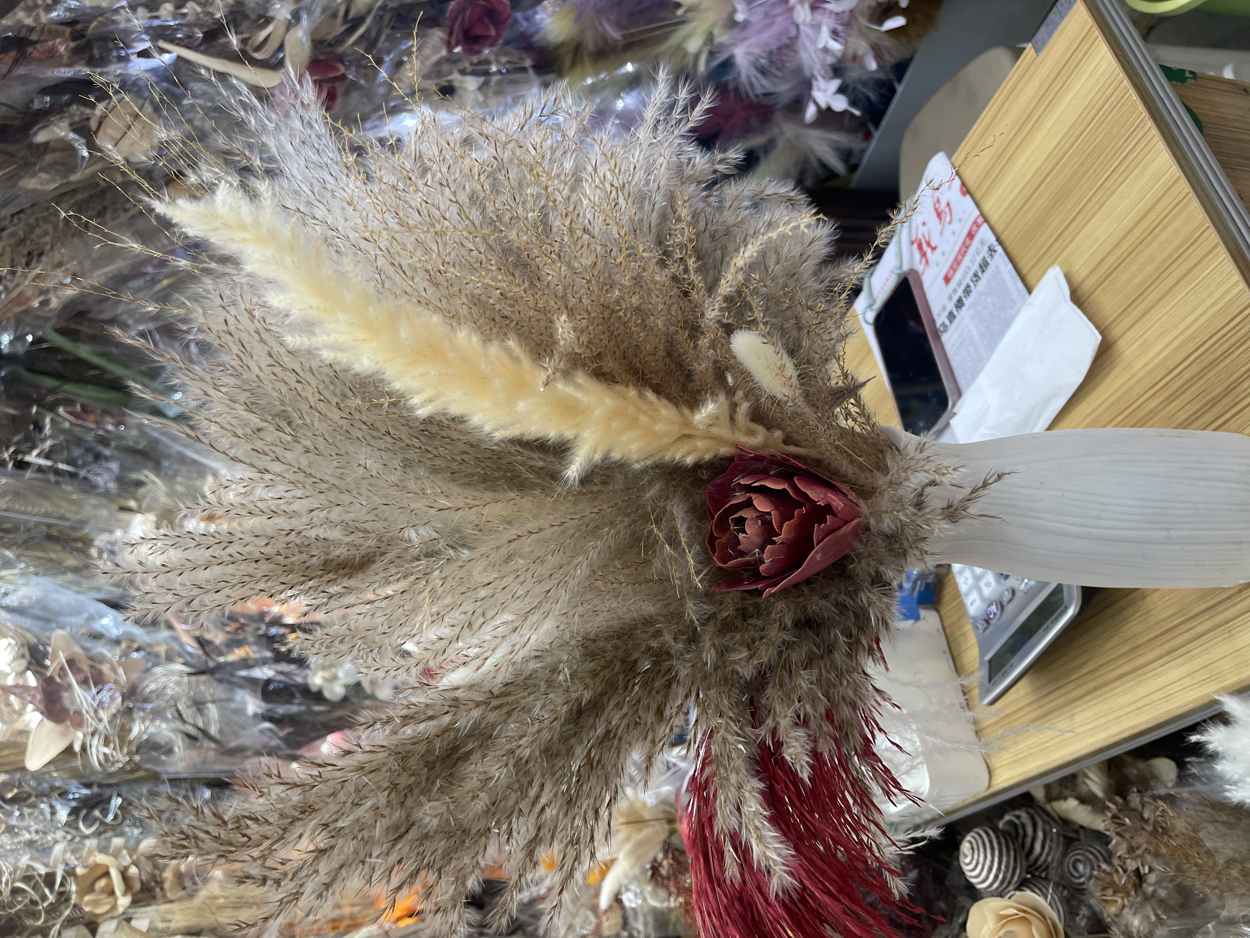 干花花束，芦苇 玫瑰花 兔尾草 蒲苇干花花束干花花束大麦材料包