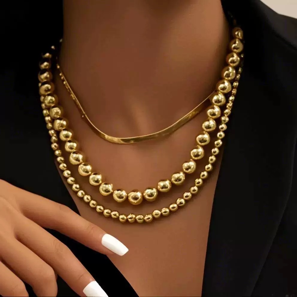 欧美跨境饰品 简约朋克风粗链条脖颈链 创意金属蛇骨链多层项链女 项链首饰产品图