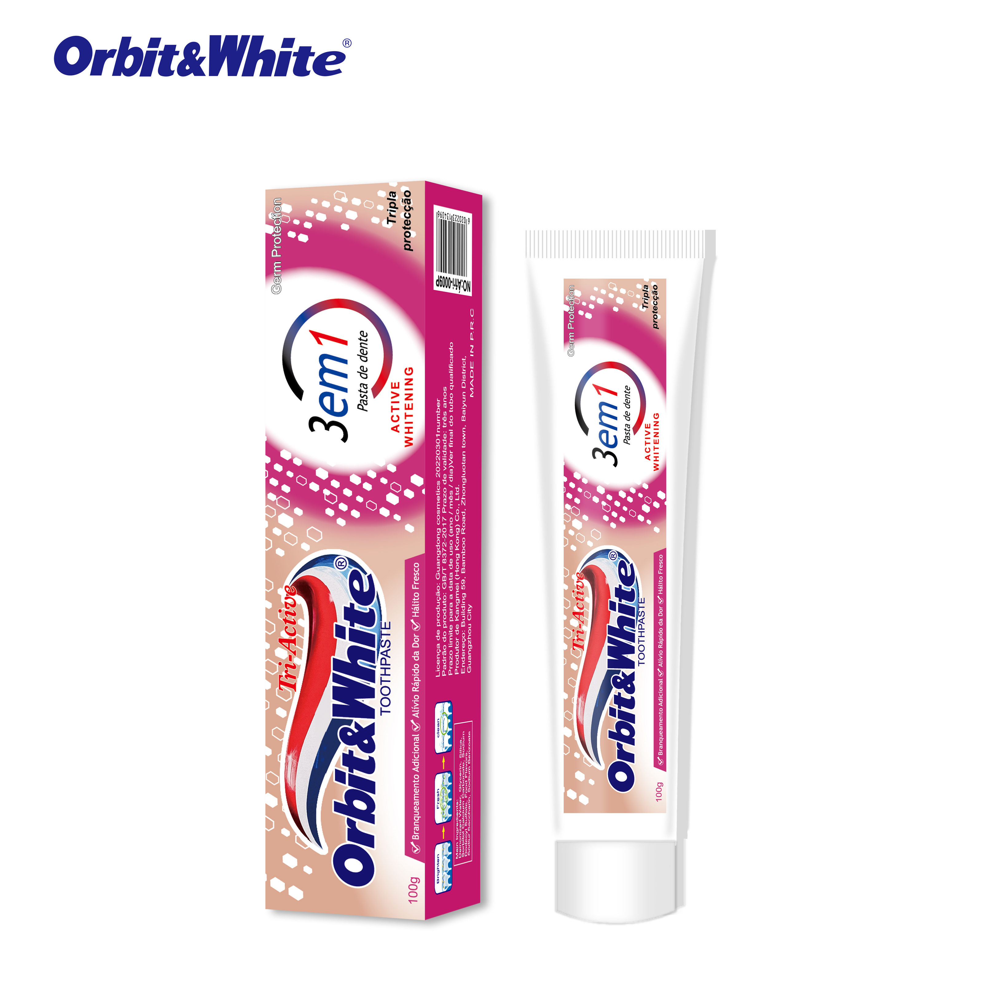 专供出口Orbit&White3合1 whitening toothpaste 牙膏100g