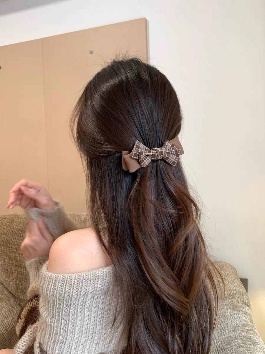 New floral double-layer bow banana clip for women's autumn and winter atmosphere, high-end back head clip, duckbill clip, children's hair clip and hair accessory detail image 4