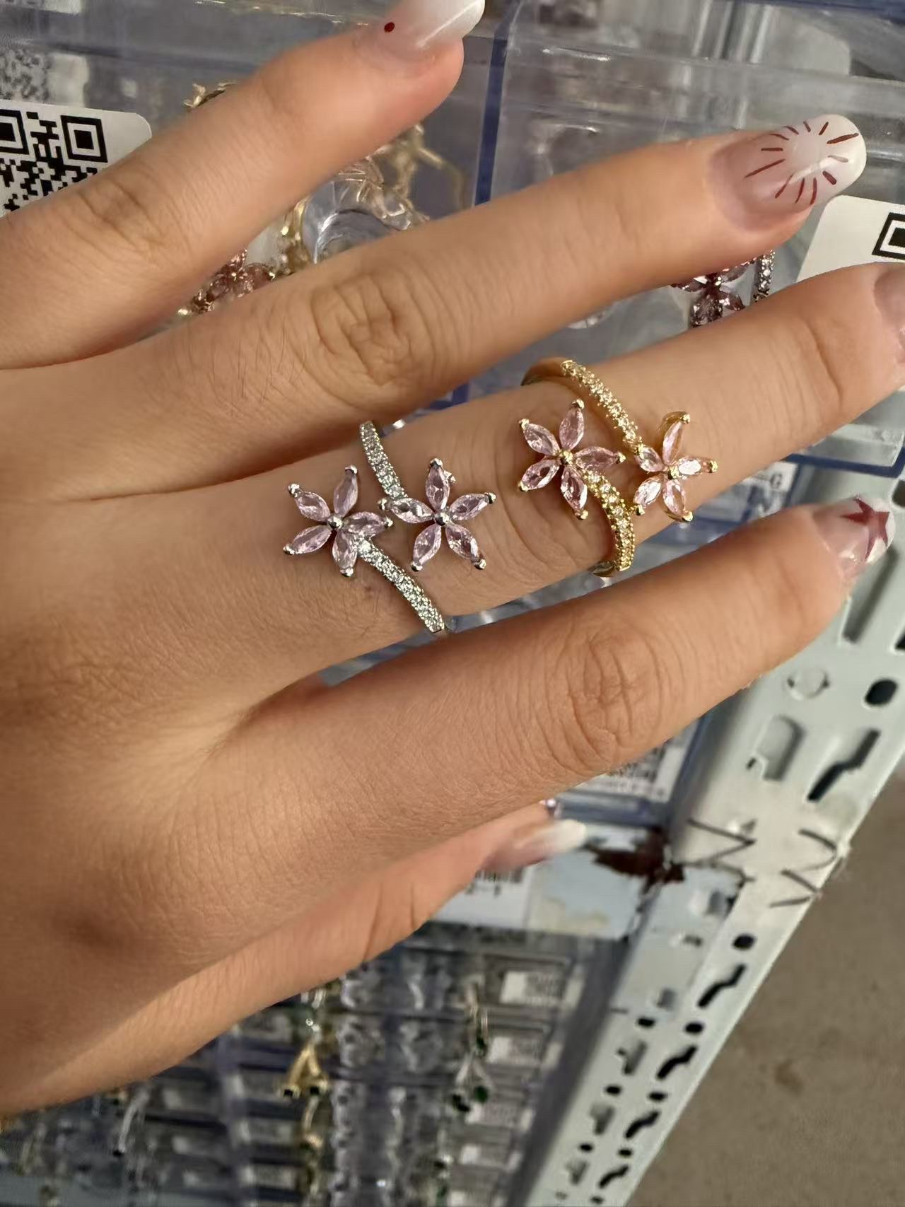 韩国锆石小众爱心戒指轻奢高级感素圈套装食指戒百搭气质指环戒指