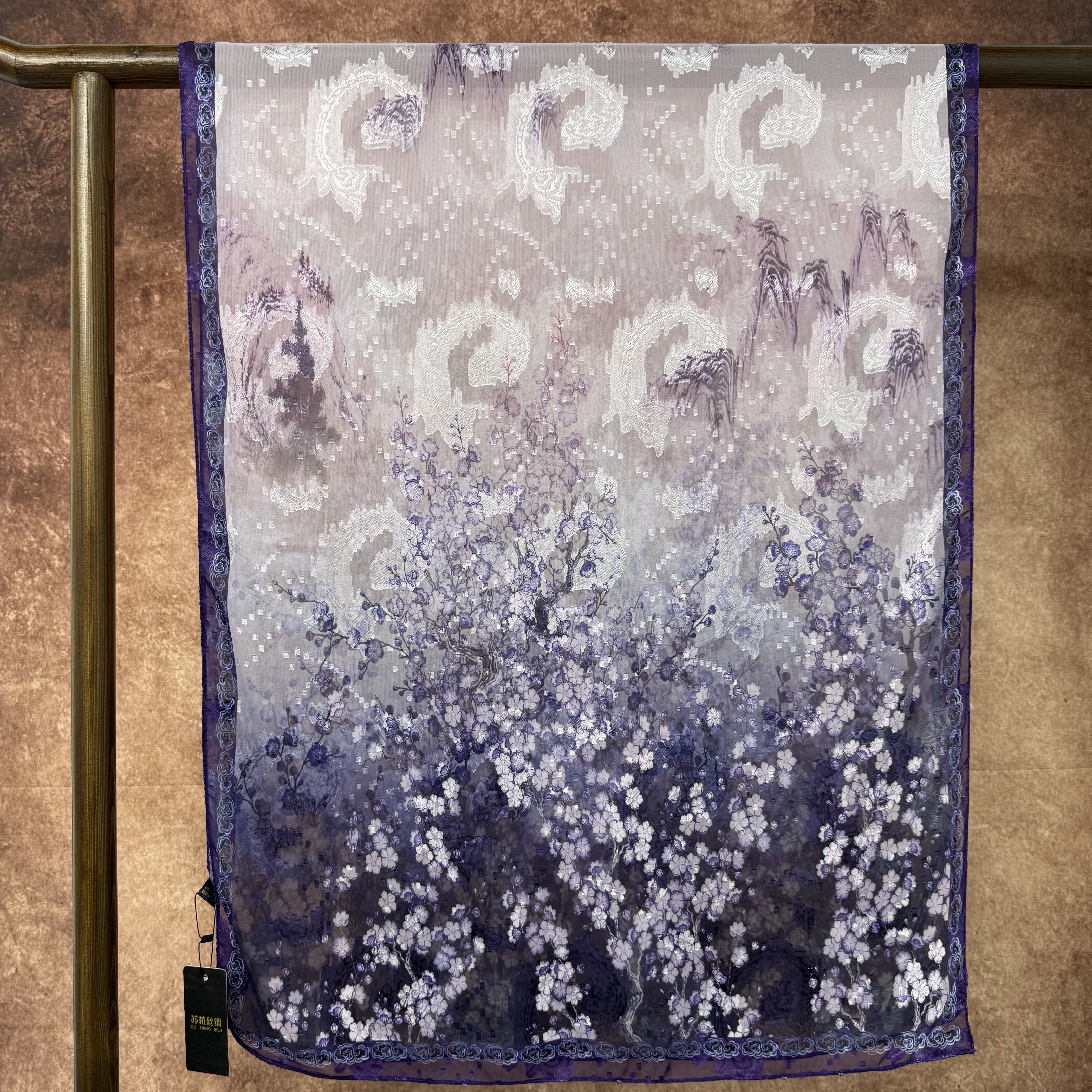 Zixuan New Chinese-style National Style Versatile shawl and Scarf Cut Flower Long Scarf 70*180